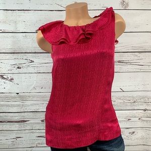 Trina Turk 100% Silk Fuchsia Pink Ruffle Blouse